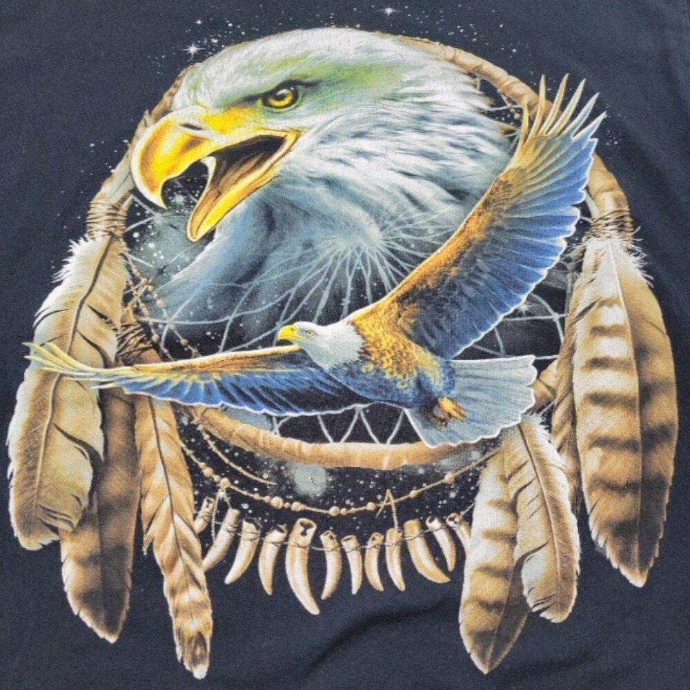 DOM T-Shirt Size Large L American Bald Eagle Dream Catcher Graphic Print T-Shirt - Picture 4 of 6